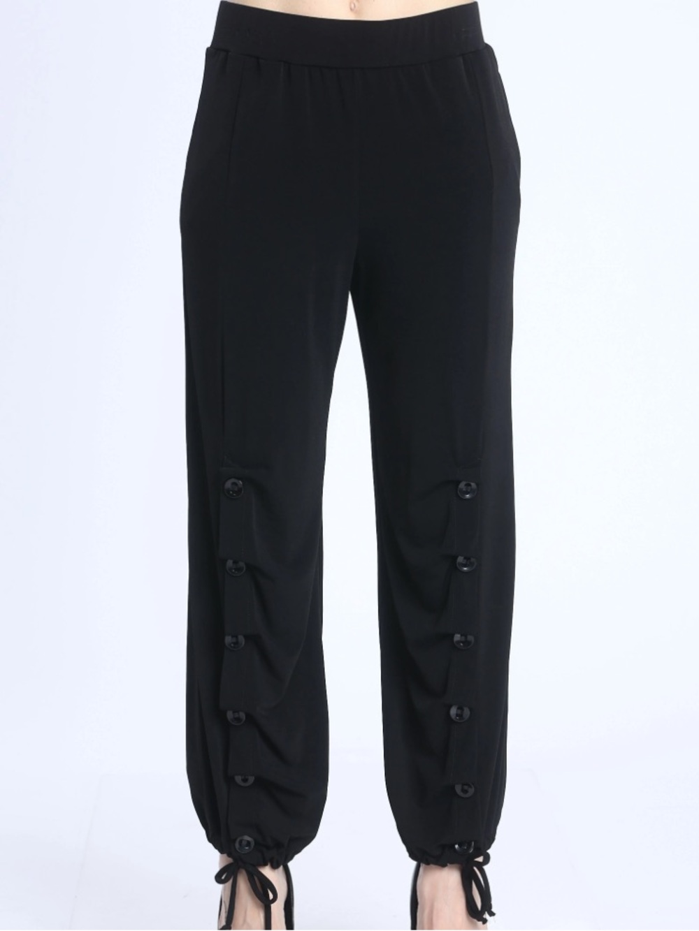 IC by Connie K | Black Pull-Cuff Wide Leg Pants Button Up Swag Draped Joggers - Picture 7 of 11